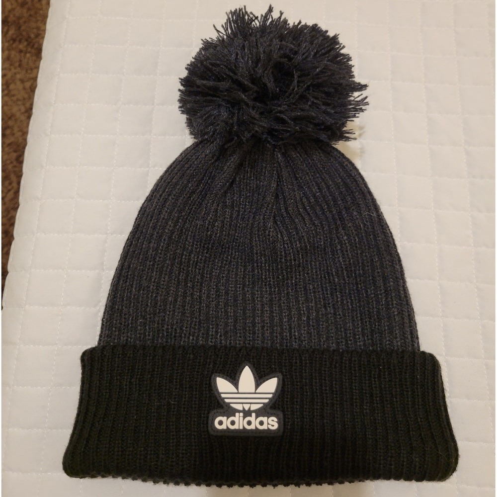 Adidas Originals Black Gray Trefoil Pom Pom Beanie Knit Hat Classic Winter‎ Cool